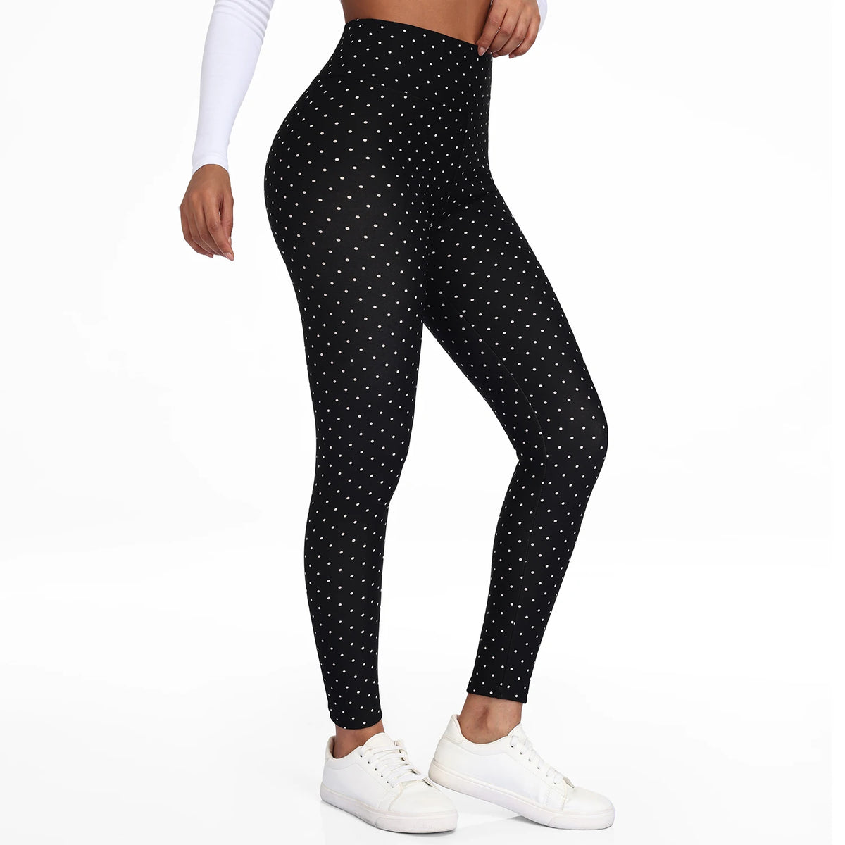  Women Velvet Pack Black White Small Polka Dot High Waist Leggings 4 Way Stretch Soft Breathable Slim Warm Pants For Yoga Sport
