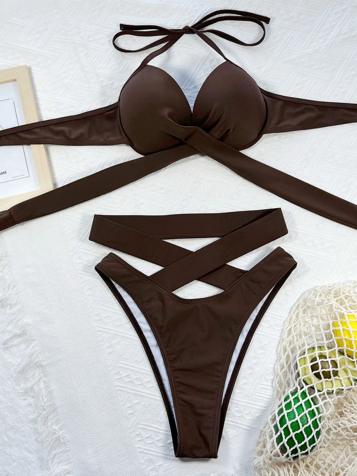 5 Colors Sexy Bikini Women Push Up High Waist Swimwear Swimsuit Cross Straps Halter Bikinis Set Bathing Suit Beach Bikini Female