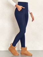 Women Winter Thermal Leggings With Pocket High Waist Simplicity Warm Pants Fashion Elasticity Autumn Velvet Comfortable Leggings