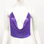 DEKA Bling Bikini Tops Deep V Neck Vest Backless Sequins Women Crop Top Night Club Diamonds Metal Tank Adjustable Halter Shiny
