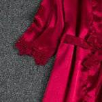5 Pcs/Set Silky Satin Women Pajamas Set Nightgown Nightdress Top Shorts Pants Set Lace Patchwork Loose Thin Women Sleepwear