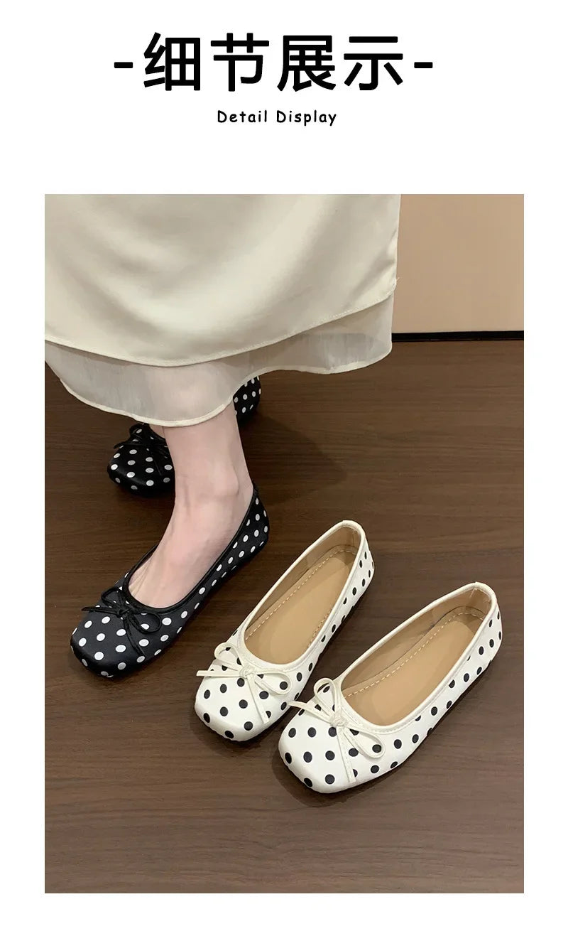 2026 New Polka Dot Women Ballet Flats Comfort Round Toe Shoes Street Style Soft Sole Ladies Eelgant Dress Slip on Loafers Shoes