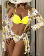 20 Colors Three Piece Bikinis Set Women Sexy Push Up Swimwear Swimsuit Plants Print Bathing Suit Bikini Cover Up Banadores Mujer