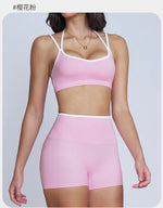 Tight Naked Yoga Shorts Suit Women Double Strap Sports Bra High Waist Flare Leggings Fitness Suit Gym Running Workout Clothes