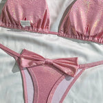 Shiny Blue Bikinis Sets 2026 Women Sexy Bandage Cross Push Up Bra Back Bow Triangle Swimsuit Beach Bathing Suit Micro Swimwear