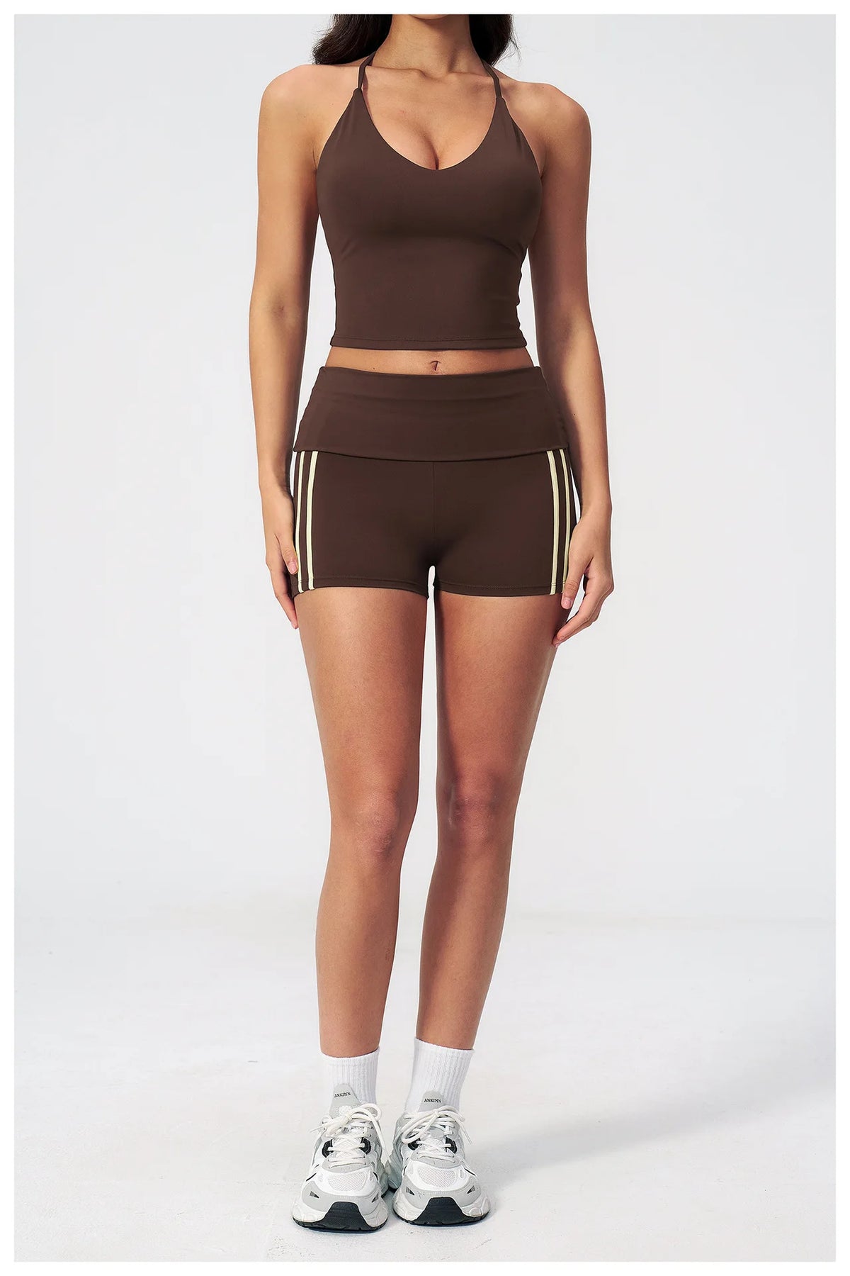 Color Blocked Yoga Suit 2 Pieces Women Slim Sports Tank Top High Waist Leggings Shorts Outfit Tight Outdoor Running Fitness Suit