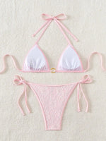 Embroidery Mesh Lace Halter High Cut Bikini Female Swimsuit Women Swimwear Two-pieces Bikini Set Bather Bathing Suit Swim Beach