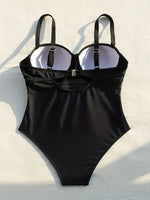 Solid Color Black One Piece Swimsuit for Women Sexy High Waist Bandage Hollow Out Monokini Bikini Underwire Push Up Swimwear