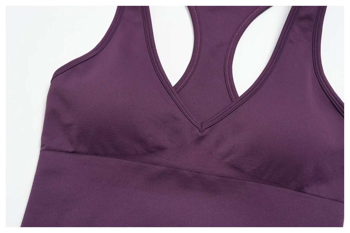 Seamless Gym Yoga Sets Women Breathable I-shaped Shock-absorbing Slim Sports Tank Top High Waist Shorts Training Fitness Suit