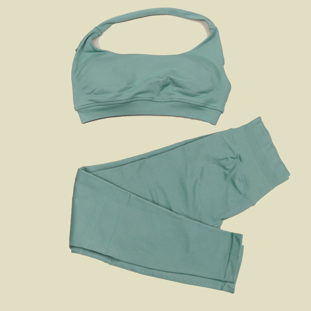 STOUREG Open Back Yoga Bras Pants Sets Seamless 2pcs Sculpt Sports Leggings Gym Halter Crop Tops Hip Lift Push Up Workout Tights