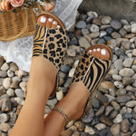 Women Animal Print Wedge Slide Sandals Leopard Zebra Open Toe Wide Fit Soft Platform Non‑Slip Outdoor Summer Slippers