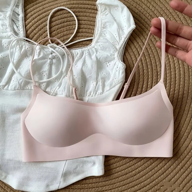 One-piece Seamless Wireless Square Neck Bra Women Adjustable Thin Strap Daily Brassiere Everyday No-Show Underwear S-XL