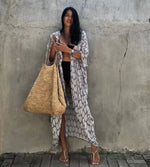 2024 New Summer Sexy Beach Kimono Swimwear Cotton Cover Up Swimsuit Women Print Bikini Cover Up Beachwear Dress Robe