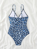 Vintage Hollow Out One Piece Swimsuit Women Blue Leopard Print Front Bow Slimming Tummy Control Swimwear 2025 Beach Bathing Suit