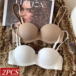 2Pcs/Set Demi Cup Bras For Women Convertible Strapless Bra Low Cut Underwear Comfort Padded Brassiere Sexy Lingerie S-XL