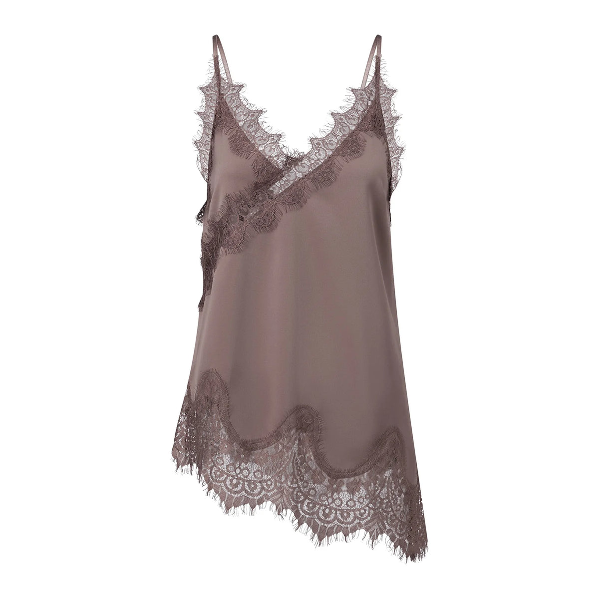 Women Summer Solid Color Lace Trimmed Camisole Fashion Spaghetti Strap Tank Top with Scalloped Hem