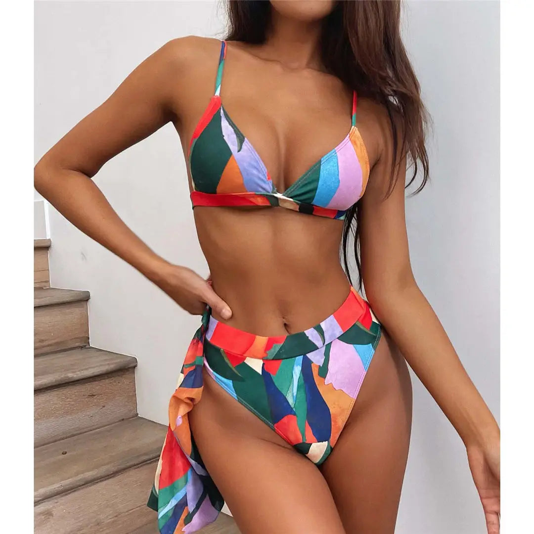 S - XXL Leopard Printed High Waist Bikini Female Swimsuit Women Swimwear Three-piece Bikini set Bather Bathing Suit Swim V2805SW