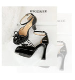 BIGTREE Model Catwalk Sequined Platform Pumps for Women Sexy Bowknot Party Nachtclub Stripper Heels Pole Dance Shoes Size 34-40