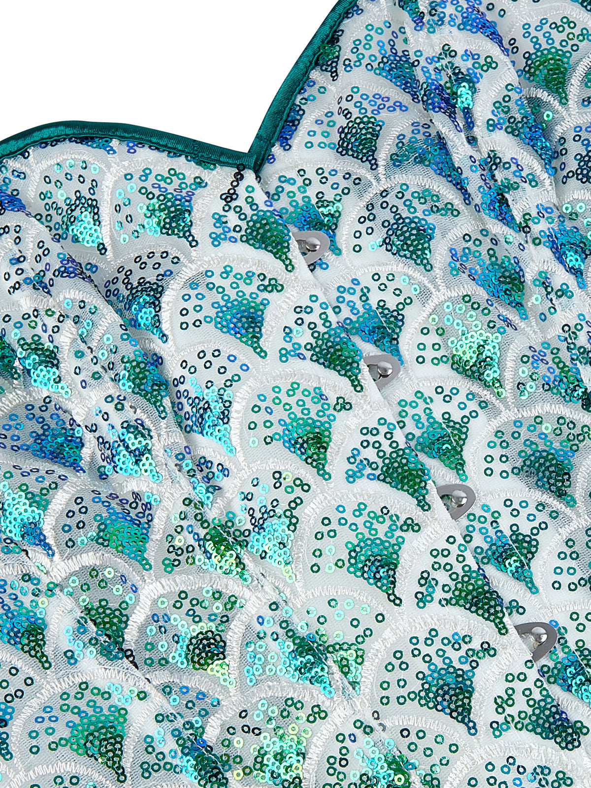 Women’s New Peacock Green Sequin Corset, Strapless Boned Bustier Top, Push-up Waist Cinching Shapewear with Fish Scale