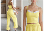 Women's Yoga Sets Yellow Patchwork Slimming Sports Tank Top Summer Gym Training Suit High Waist Wide Leg Pants Fitness Outfits