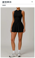 Women Front Zipper Tennis Dress Fake Two-piece Pieces Stand Up Collar Slim Fit Soft Sports Sets Fitness Pocket Skorts Yoga Suits