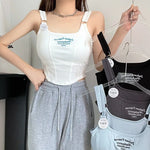 Letter Print Tank Top Women Cotton Bras Tops Hot Girls Streetwear Underwear Built In Bra Small Cup Crop Top Padded Camisole