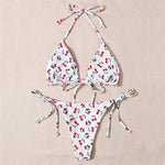 XS - L Cherry Printed Halter Strappy Bikini Female Swimsuit Women Swimwear Two-Pieces Bikini Set Bather Bathing Suit Swim V4894