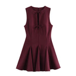 Foridol Bowknot Pleated Short Dress for Women O Neck Sleeveless Tank Mini Party Dresses Summer Spring 2025 New in Casual Vestido