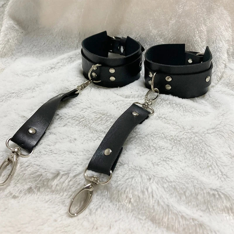 Cosplay Sex Leather Bondage Kit BDSM Restraints Fetish Erotic Sex Toys Couples Women Bandage Slave CollarsHandcuffs Adult Game