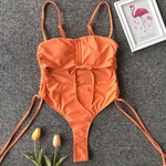 Neon Green Tummy Cut Out Female Swimwear One Piece Swimsuit Women Thong String Monokini High Leg Cut Bathing Suit Swim Bodysuit