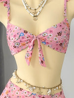 Sexy Navy Floral Print Bikinis Sets Women Front Tie Push Up Bra Holiday Swimsuit 2026 Bathing Suit Lace Ruffles Skirt Swimwear