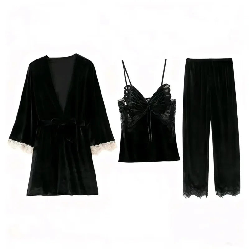 Sexy Butterfly Backless Velvet Sleepwear Set Women's Home Clothes V-neck Long Sleeve Pants Comfortable Mid-weight 2025 New