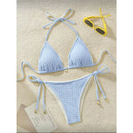 High Cut Leg Two-Pieces Bikini Set Bather Bathing Suit Swim Wrinkled Crinkled Halter Bikini Women Swimwear Female Swimsuit M125