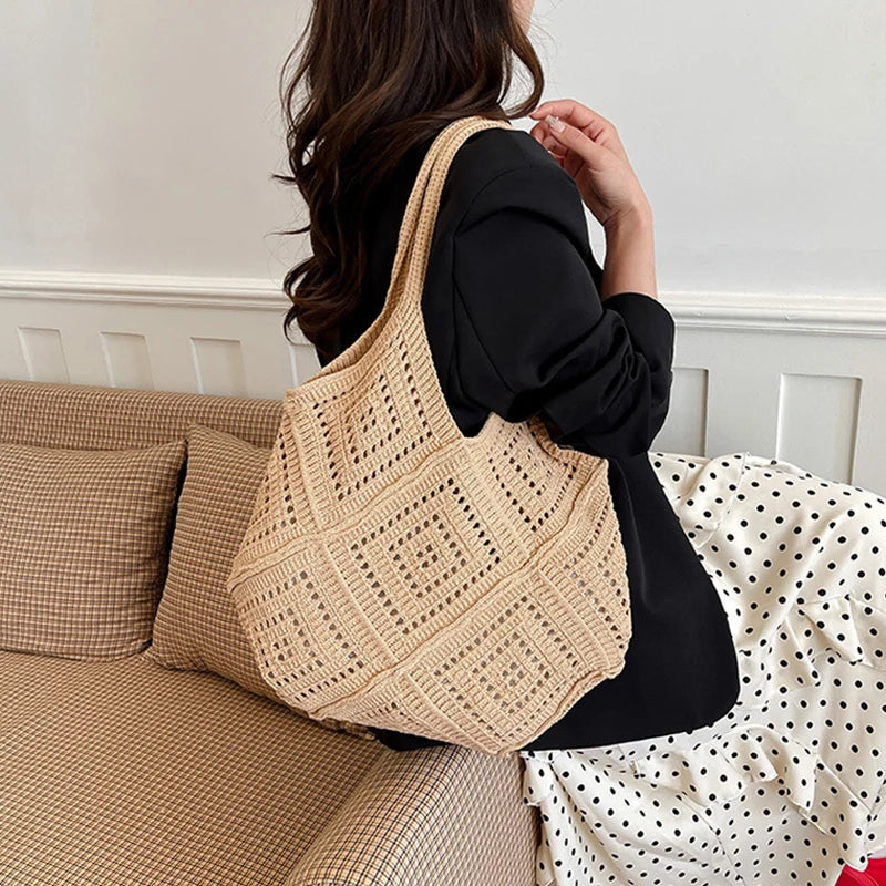 Yarn Hollow Out Large Capacity Shoulder Bags Summer New Ladies Bags Casual Soft Versatile Women's Handbags