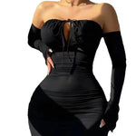 Women Slim Fit Mini Dress With Gloves Fairy Ultra Sexy Transparent Bra Lingerie Sets Secret Nightgown Underwear