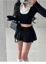 WOMENGAGA Fahsion Women Skorts Spicy Girl Sexy High Waist SlimA-LINE Pleated Skirt Half Body Short Skirt Sweet Korean Style 8NDZ