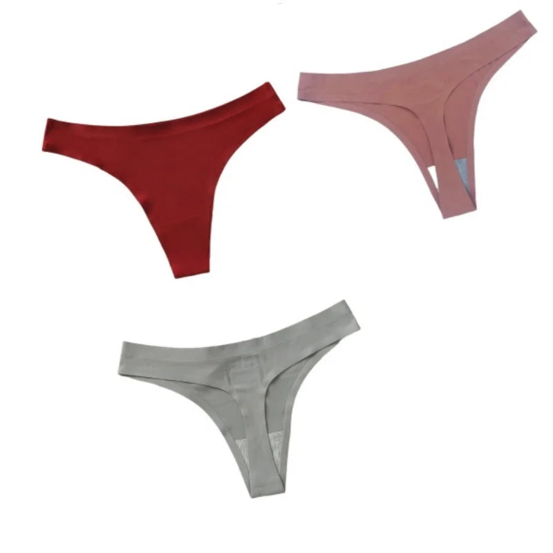 3Pcs/Set Women Panties Ultra-thin Thongs Female Underpants Seamless Underwear Sports Soft Solid Color Low Rise G-string