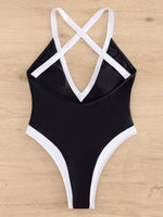 Splicing Criss Cross Backless High Leg Cut Women Swimwear One Piece Swimsuit Female Monokini Bather Bathing Suit Swim Beachwear