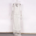 Sexy Fringe Tassel Knitted Crochet Tunic Beach Cover Up Women Long Dresses Cover-ups Beach Dress Beach Wear Beachwear Female