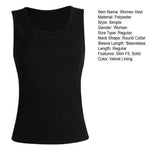 Women Thermal Vest Round Neck Sleeveless Thick Fleece Lining Bottom Vest Solid Color High-Elastic Fit Thermal Tops