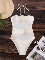 DEKA One Piece Swimsuits Women's Sexy Pink 3D Flower Swimwear Female Cut Out Monokini Bathing SwimmingWomen Bathers Swim