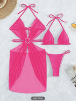 3 Piece Halter String Bikini 2026 Hollow Out Swimsuit Women Padded Swimwear Female Bathers Bathing Swimming Swim Suit Beachwear