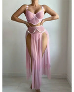 Women Sexy Lingerie Dress for Bow Knot Patchwork Mesh See-through Bra and Skirt Panties Set Underwear Erotic Lingerie