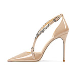 Rhinestone High Heels 2025 Summer Versatile Pointed Heel One-word Buckle Bag Head Sandals Women Black Strap High Heel Sandals 45
