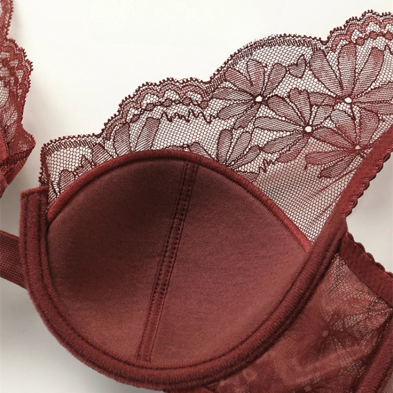 Red Black Lace Bra for Women Sexy Hot Bra Thin Unlined Minimizer Slimming Push-up Bra 70 75 80 85 BCDEWomen Underwear OWD6145