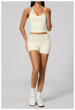 Quick Drying Polka Dot Patchwork Yoga Sets Women Hanging Neck Slim Shockproof Sports Tank Top Gym High Waist Shorts Fitnss Suit