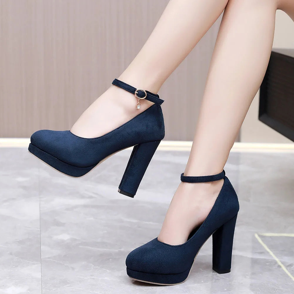 2026 Plus Size 43 Elegant Pink Cross-strap Pumps Office Lady Classic Black High Heels Shoes Women Purple Platform Party Shoes