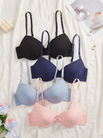 4Pcs Daily Lace Trim Women's Underwear Set Rib Knit Push up Underwire Bra Airy & Stylish Women's Bra