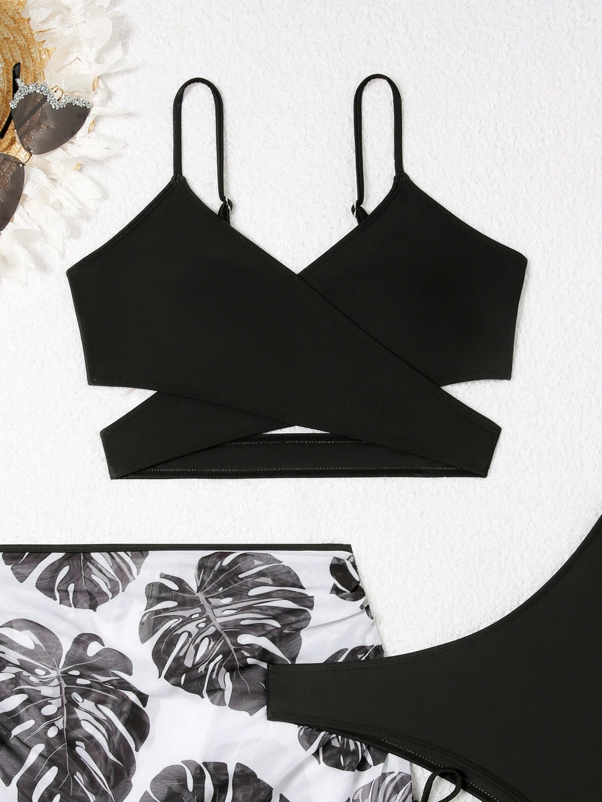 3 Pieces Bikini 2026 Women Black Swimwear Female Sexy Swimsuit With Beach Skirt Bathers Bathing Swimming Swim Suit Beachwear