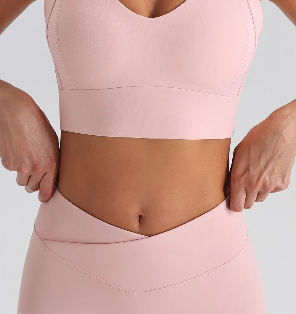 Women's Yoga Exercise Sets Women Backless Sports Tank Top V Shape High Waist Wide Leg Pants Fitness Gym Running Workout Clothes